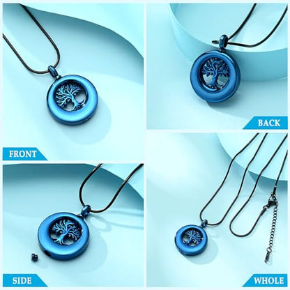 Hearbeingt Cremation Jewelry Urn Necklace for Ashes for Women Men, Circle of Life Eternity Memorial Pendant Ash Jewelry - color: Z-Tree of Life-Blue