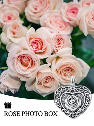 Poiuy Heart Locket Necklace for Women Photo Locket Necklace Gifts For Women | That Holds Pictures Locket Jewelry Anniversary Birthday Christmas Memento Gifts for Mom Daughter Women Girlfriend Sister - style: 06-rose