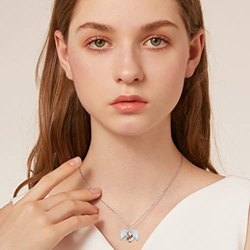 Custom4U Personalized Heart Locket Necklace with Pictures,Sunflower/Angel Wings/Heart Shaped Lockets Custom Photo,Gold/Rose Gold/White Lockets That Holds Picture,Customized Memorial Jewelry for Women - color: C-Angel Wings-Steel(Locket + Photo + Engraving