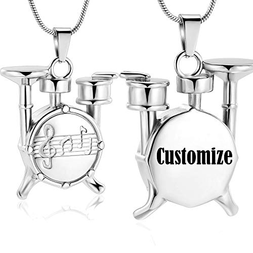 Drum Urn Necklace for Ashes Music Cremation Jewelry for Women Men Stainless Steel Memorial Necklaces Ash Holder for Human Pets Keepsake Jewelry for Loved Ones with Fill Tool - color: Customize