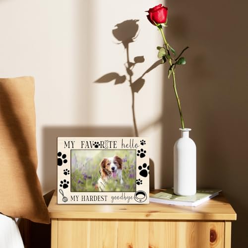 Dog Memorial Photo Frames for Dog Lover Bereavement Sympathy Frames for Loss of Pet Condolence Decor for Home Office My Favorite Hello and My Hardest Goodbye Wooden Frame 4x6 inches - JK0520