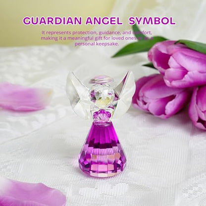 3'' Purple Crystal Guardian Angel Figurine Art Glass Angel Gifts For Women | Handmade Christmas Angel Statue Collectibles Ornaments,Christmas Thanksgiving Home Room Decor - style: Purple Angel