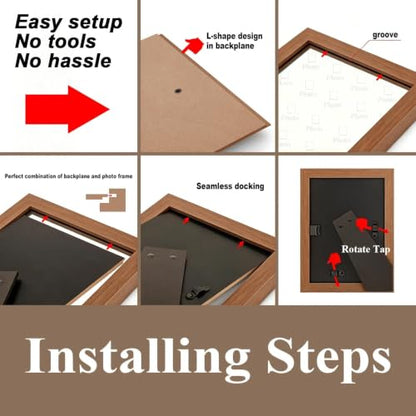 RPJC 8x10 Solid Wood Picture Frame Real Glass Cover Brown - color: Brown, size: 8x10 mat 5x7