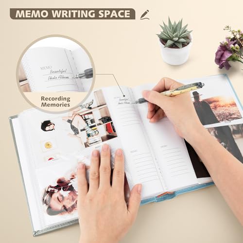 Photo Album Hold 200 4x6 Photos with Memo Writing Space (Grey&Light Blue) - color: Grey & Light Blue