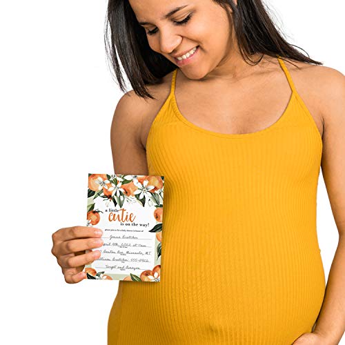 Canopy Street Little Cutie Baby Shower Invites / 25 Baby Shower Invitation Cards With White Envelopes / 5" x 7" Citrus Clementine Fruit New Baby Party Invitations/Fill In Gender Neutral Invite Cards - color: Little Cutie