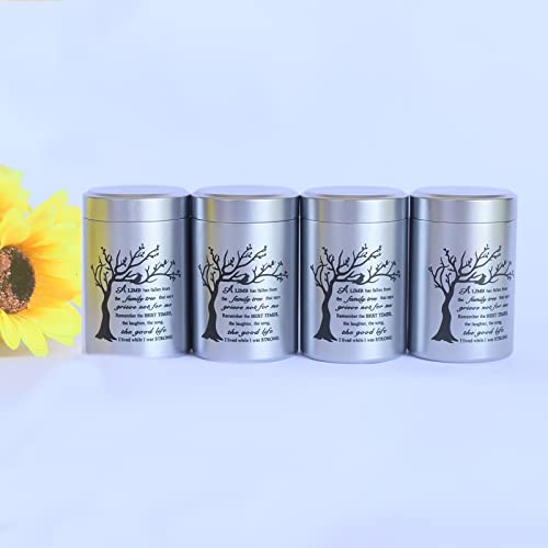 2.7 inch Small Urns for Ashes - Set of 4, Aluminium Mini Urns, Cremation Urns for Human Ashes, Ashes Holder, Small Keepsake urns-A Limb has Fallen from The Family Tree, Silver - size: Tree-Silver