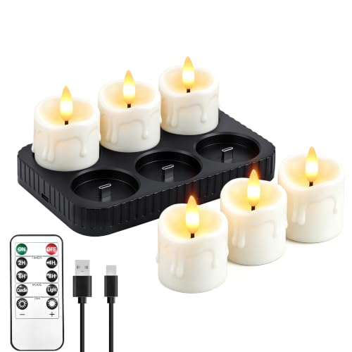 6 Pcs Rechargeable Tea Lights Candles with Charging Base and Remote Timer | 1.5"x2" Small Flameless Candles Battery Operated, Electric Votive Candles for Halloween Wedding Party Table Home Decor - size: 6 Pack