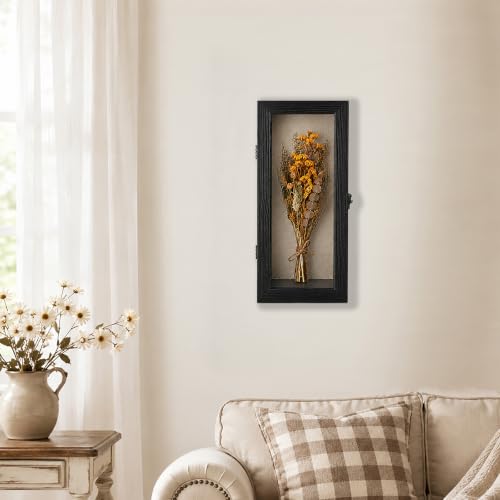 Muzilife 12.5x5 Rustic Shadow Box Pine Wood Picture Frame, 3.94 Deep, Black - color: Black, size: 12.5"x5"