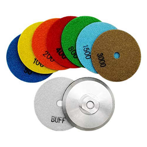 SHDIATOOL Dry Diamond Polishing Pads 4 Inch Set of 8 Pieces Plus an Alu Backer for Granite Marble Stone Quartz Ceramic - style: 8 Pieces+Al Backer