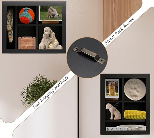 12x16 Inch Solid Wood Pet Memorial Shadow Box Frame with Shelves - color: Black