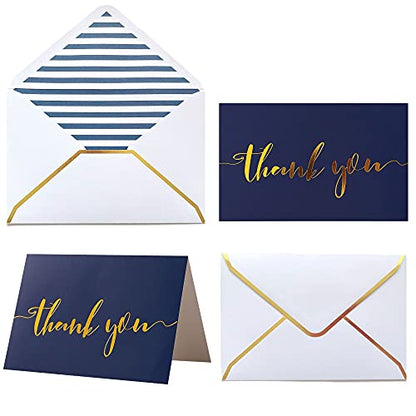Winoo Design Heavy Duty Thank You Cards with Envelopes - 36 PK - Gold Thank You Notes 4x6 Inches Baby Shower Wedding Cards Small Business Graduation Funeral Bridal Shower (Navy Blue) - style: Navy Blue