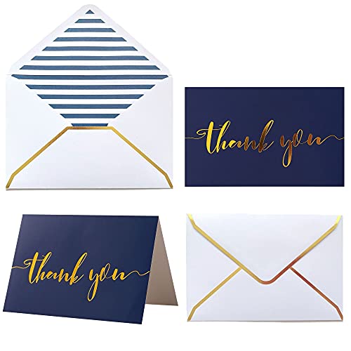 Winoo Design Heavy Duty Thank You Cards with Envelopes - 36 PK - Gold Thank You Notes 4x6 Inches Baby Shower Wedding Cards Small Business Graduation Funeral Bridal Shower (Navy Blue) - style: Navy Blue