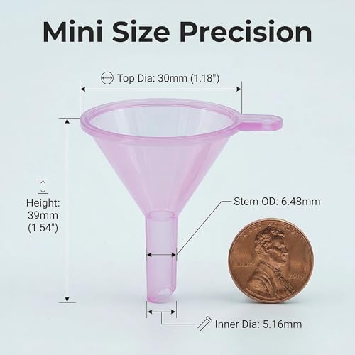 Mini Funnels 8-Pack with Spoon | Small Funnel Set for Filling Tiny Bottles, Essential Oils, Powder, Spices, Glitter | Food-Grade Plastic, Multicolor (Pink, Blue, Clear) for Crafts & Perfume