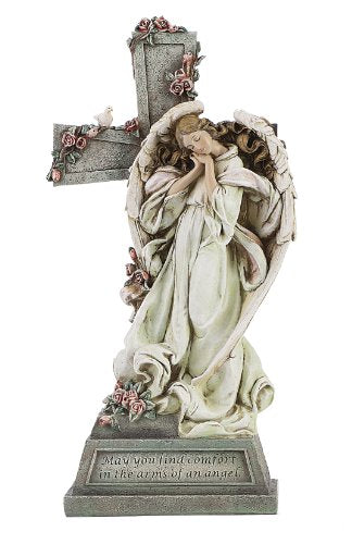 Joseph's Studio by Roman, 14.75" H Angel with Memorial Cross Garden Statue, Religious Outdoor Décor