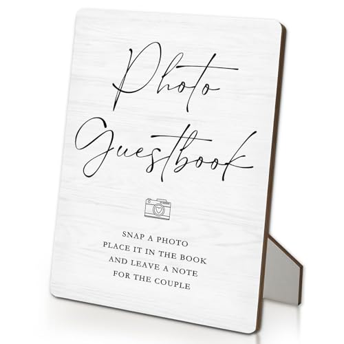 Photo Guest Book Sign, Wedding Guestbook Wooden Sign with Stand 5"X7", Wedding Table Decorations for Reception (White 02, 5x7 Inch) - color: White 02