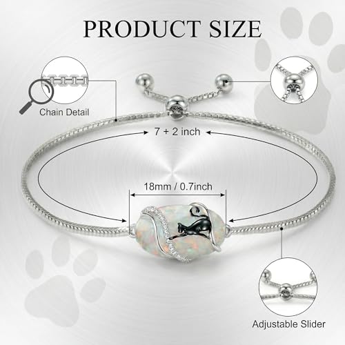 Hummingbird/Bee/Black Cat/Butterfly/Dragonfly Bracelet 925 Sterling Silver Opal Bracelet Opal Jewelry Gifts for Women Mom Wife - style: Black Cat