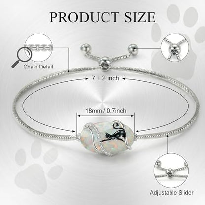 Hummingbird/Bee/Black Cat/Butterfly/Dragonfly Bracelet 925 Sterling Silver Opal Bracelet Opal Jewelry Gifts for Women Mom Wife - style: Black Cat