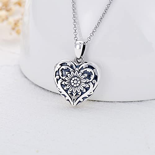 SOULMEET Sunflower/Rose/Daisy Heart Locket Necklace That Holds Pictures Keep Someone Near to You Sterling Silver/Gold Personalized Photo Locket Gift - style: B-Sunflower locket+photo+text