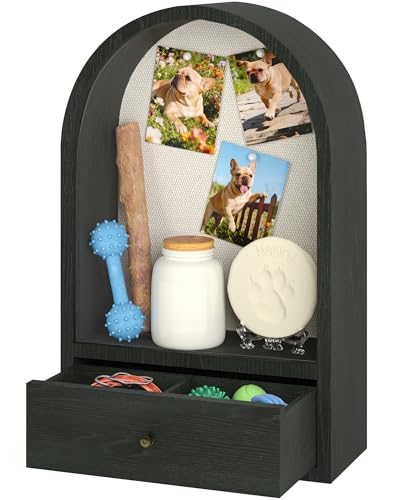 Pet Memorial Shadow Box, Arched Wooden Box with Front Opening Vintage Latch, Drawer Design for Dog Memorial, Wall Hanging or Tabletop Memory Box for Pets or Loved Ones, Keepsake Display Case - color: Arched Wooden
