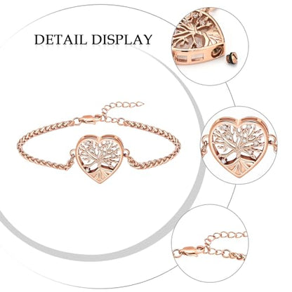 zeqingjw Heart Urn Bracelet for Ashes for Women Men Tree of Life Cremation Bangle Ashes Holder Keepsake Pendant Memorial Jewelry Gifts - color: Rose Gold