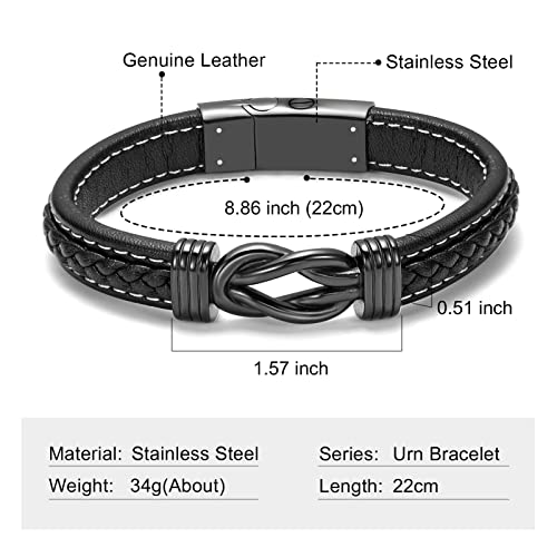 shajwo Infinity Cremation Bracelet for Ashes for Men - color: Black-22cm