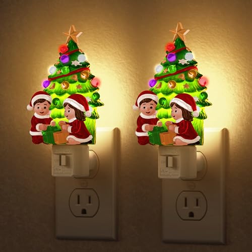 Briignite Christmas Tree Night Lights for Kids Night Light Plug in to Wall | [2 Pack] 3000K Warm White LED, Gift Box Design Night Light for Children's Room, Nursery, Bedroom, Christmas Decor - color: Warm, size: 2 Pack