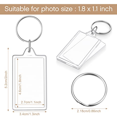 Junkin 150 Pack Acrylic Photo Keychains Clear Personalized Picture Frame Keychain Holder Blank Photo Insert Keyring DIY Favor - style: Rectangle