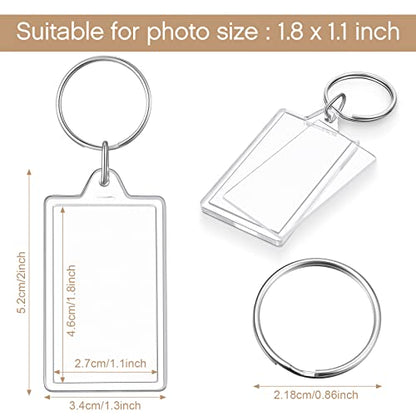 Junkin 150 Pack Acrylic Photo Keychains Clear Personalized Picture Frame Keychain Holder Blank Photo Insert Keyring DIY Favor - style: Rectangle