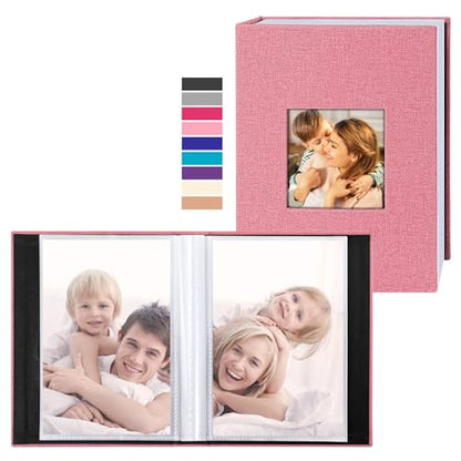 Ywlake Photo Album 4x6 50 Pockets 2 Packs, Small Mini Capacity Linen Photo Album Bulk Sets, Each Pack Holds 50 Top Loader Vertical Only Picture for Kids Boy Girls Pink - color: Pink, size: 50 Pockets/2PK