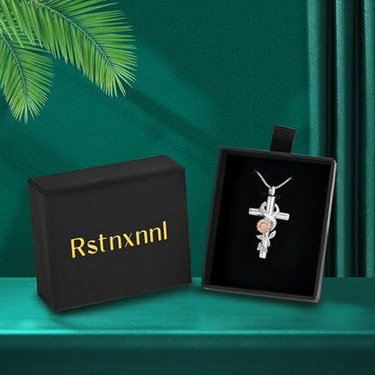 Cross Sunflower Cremation Jewelry Urn Necklaces Cross Urn Pendant Necklaces for Ashes Memorial Keepsake Pendant for Women Men Gifts With Funnel Kit & Bag - color: Customize