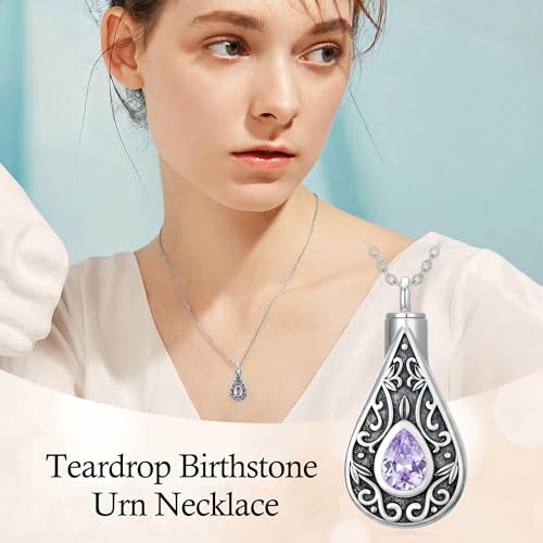 Teardrop Urn Necklace for Ashes Filigree Birthstone Keepsake Pendant Cremation Jewelry for Ashes Memorial Jewelry Gifts for Loss of a Loved One for Women - style: Jun-Alexandrite