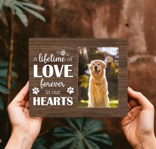 Pet Dog Memorial Picture Frame, A Lifetime of Love Forever in Our Hearts Wooden Photo Frame Gifts for Loss of Dog, 4x6 inch Photo - style: A Lifetime of Love Forever in Our Hearts