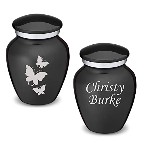 Embrace Keepsake Personalized Butterfly Cremation Urns for Human Ashes I Charcoal Funeral Urn for Men and Women with Double Side Engraving I 3.5 lbs - color: Carcoal Black