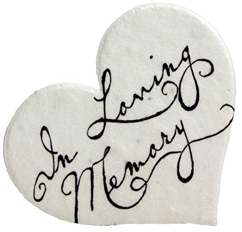 Of The Earth Handmade Paper - Wildflower Seed Paper Small Heart Tags - Calligraphy Variations - 1.75" X 1.5" - Set of 50 (in Loving Memory) - color: In Loving Memory