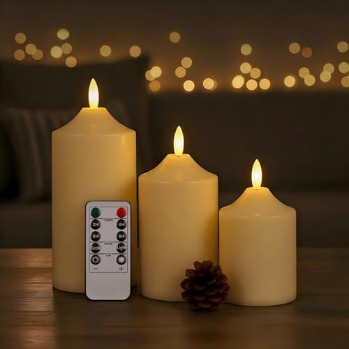 Battery Operated Candles with Timer, LED Flameless Candles with Remote - color: Ivory(Dotted)