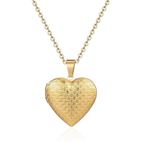 Heart Locket Necklace Pendant Dainty Memorial Keepsake Locket Necklace That Holds Pictures Stainless Steel Heart Photo Box Necklace for Women Lover Mother Father Daughter Son Fashion Jewelry Gifts - color: 03Gold