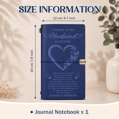 Vetbuosa Memorial Gifts for Loss of Husband, Letters to Husband in Heaven Leather Journal, Sympathy Remembrance Bereavement Condolence Gifts for Loss of Husband, A6 Blue Journal with 140 Pages - color: Blue-Husband
