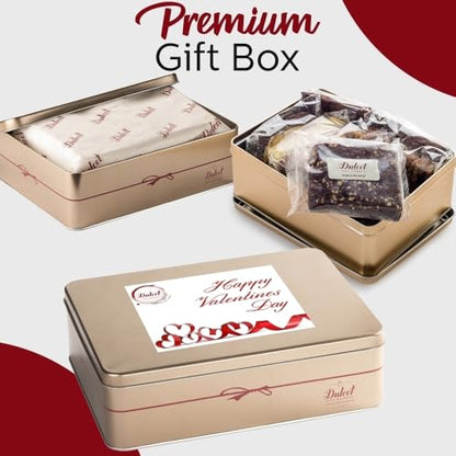 Dulcet Gift Baskets Valentines Day Chocolate Fudge Brownie Assortment Gift Tin Delicious, Baked Snacks Chocolate Cheese Walnut Fudge Chocolate Chip Blondie Great Valentines Gift for Women Wife Girlfriend Boyfriend Mom Friend - style: Valentine's Day