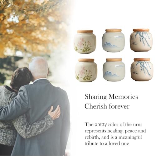 Small Urn Set 6 Piece Ashes Keepsake Ceramic 3inhigh 10 Cubic inches | Capacity 10lb Decorative buried Urns for 6 , non-traditional Token Sharing multiple Memorial container for Human/Pet Funeral