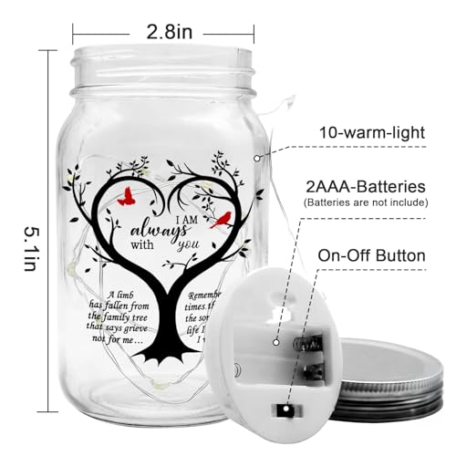 Jar Night Light, Glass Lamp, 5x3 Inch, Memorial Gift Memorial - color: I Am Always With You