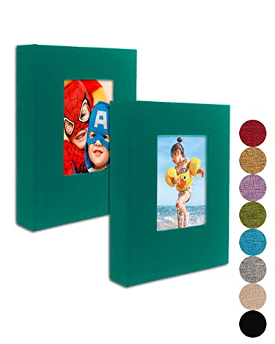 GPIRAL Small Photo Album 4x6 – Clear Pages, Linen Cover with Front Window, Pack of 2, Each Album Holds 52 Photos, Small Brag Book for 4x6 Photos, Dark Green - color: Dark Green, size: 4x6"-2 PACK