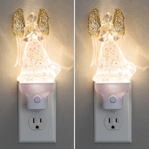 2 Pack Angel Night Light Plug into Wall with Swirling Glitter, 3000K Warm White LED Nightlight with Extension Cord, Decorative Bedside Night Light for Bedroom, Nursery, Bathroom, - color: Guardain Angel 2 Pack