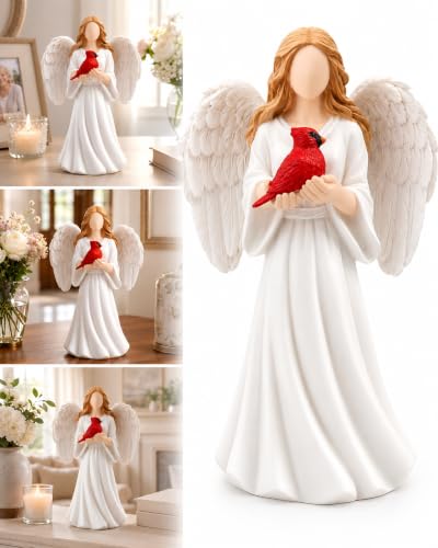 Cardinal Remembrance Figurine, Angel with Cardinal Statue, Sympathy Gift | High-precision sculpted memorial decor symbolizing love and hope; sympathy gift for remembrance, bereavement and loss - color: B