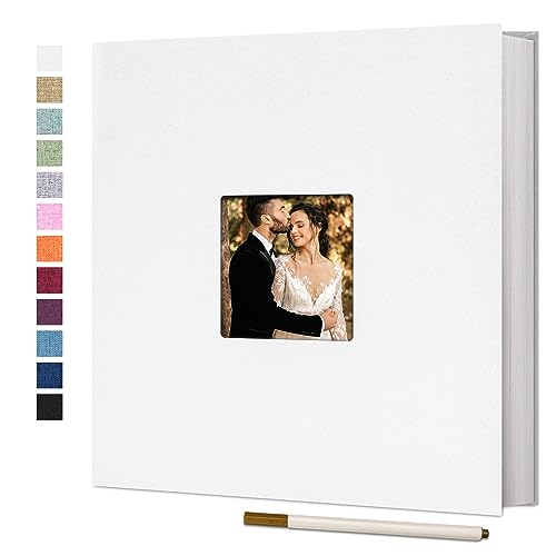 Vienrose Large Photo Album Self Adhesive for 4x6 8x10 Pictures Linen Scrapbook Album DIY 40 Blank Pages with A Metallic Pen - color: White, size: 11"x10.6" 40Pages