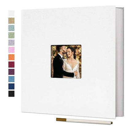 Vienrose Large Photo Album Self Adhesive for 4x6 8x10 Pictures Linen Scrapbook Album DIY 40 Blank Pages with A Metallic Pen - color: White, size: 11"x10.6" 40Pages