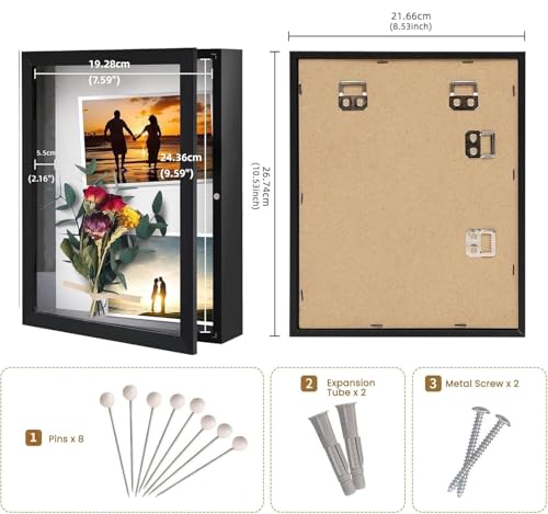Muzilife 8x10 Shadow Box Wood Picture Frame, 2.16 Deep, Real Glass, Black - color: Black, size: 8x10