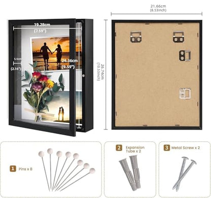 Muzilife 8x10 Shadow Box Wood Picture Frame, 2.16 Deep, Real Glass, Black - color: Black, size: 8x10