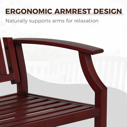 Grand patio 52" Farmhouse Outdoor Bench with Armrest, Red | Anti-rust Aluminum Frame, Faux Wood Grain Finish, for Front Porch, Yard, Park, Garden - color: Wine Red