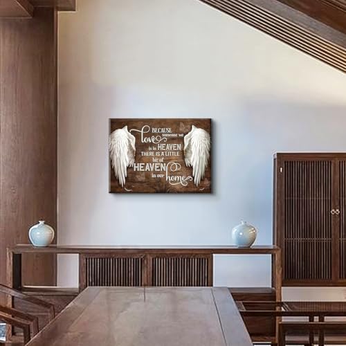 Memorial Angel Wings Wall Art Heavenly Love Home Pictures In Loving Memory Posters Paintings Because Someone We Love is in Heaven Canvas Prints Rustic Christian Memorial Wall Decor(16X12in Canvas) - size: 16"L x 12"W