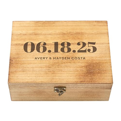 Let's Make Memories Personalized Wooden Keepsake Box With Hinged Lid - Wood Memento Box - Decorative Storage - Home Decor - For Couples, Wedding, Newlyweds - Laser Engraved - Day to Remember - style: Day to Remember